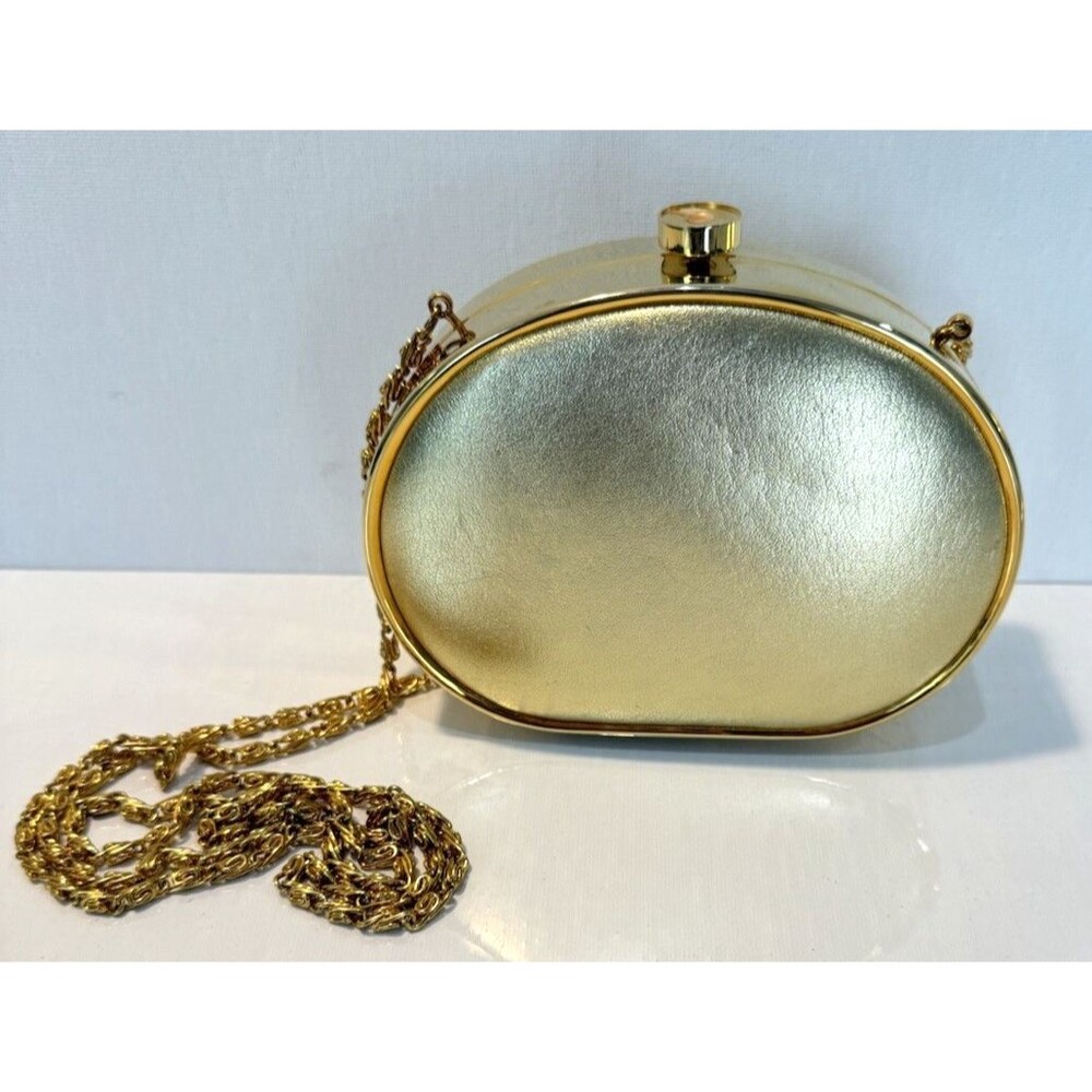 Vintage Valerie Stevens Evening Bag Gold Tone with Gold Chain Shoulder Strap